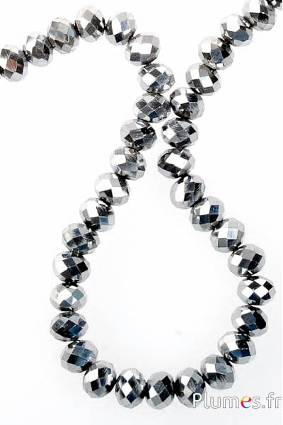 Perles en verre facetté rondelles - Ø 6 mm, trou 1 mm - argenté